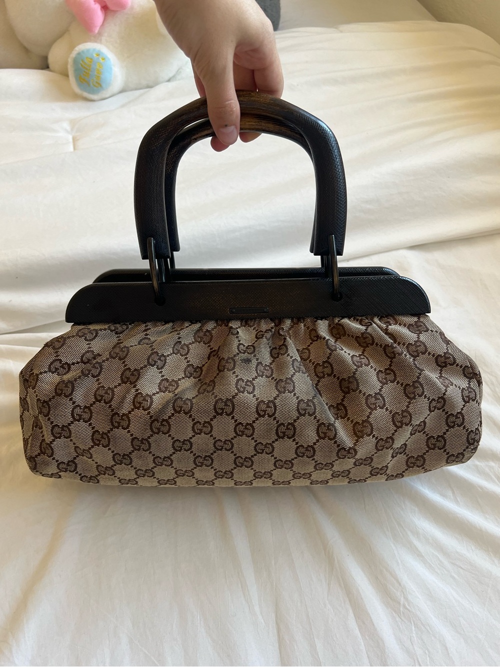 Gucci Canvas GG Wood Handle Bag
